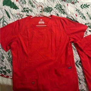 Adar Women's Vivid Red Scrub Top and Joggers